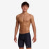 funky trunks boys jammers, boys swimming trunks, black with small white pattern, boy wearing swimming bottoms on white background