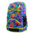 funky trunks backpack from funkita, large 36 litre backpack with multiple zipper pouches, neon bright palm leaves, front of back pack