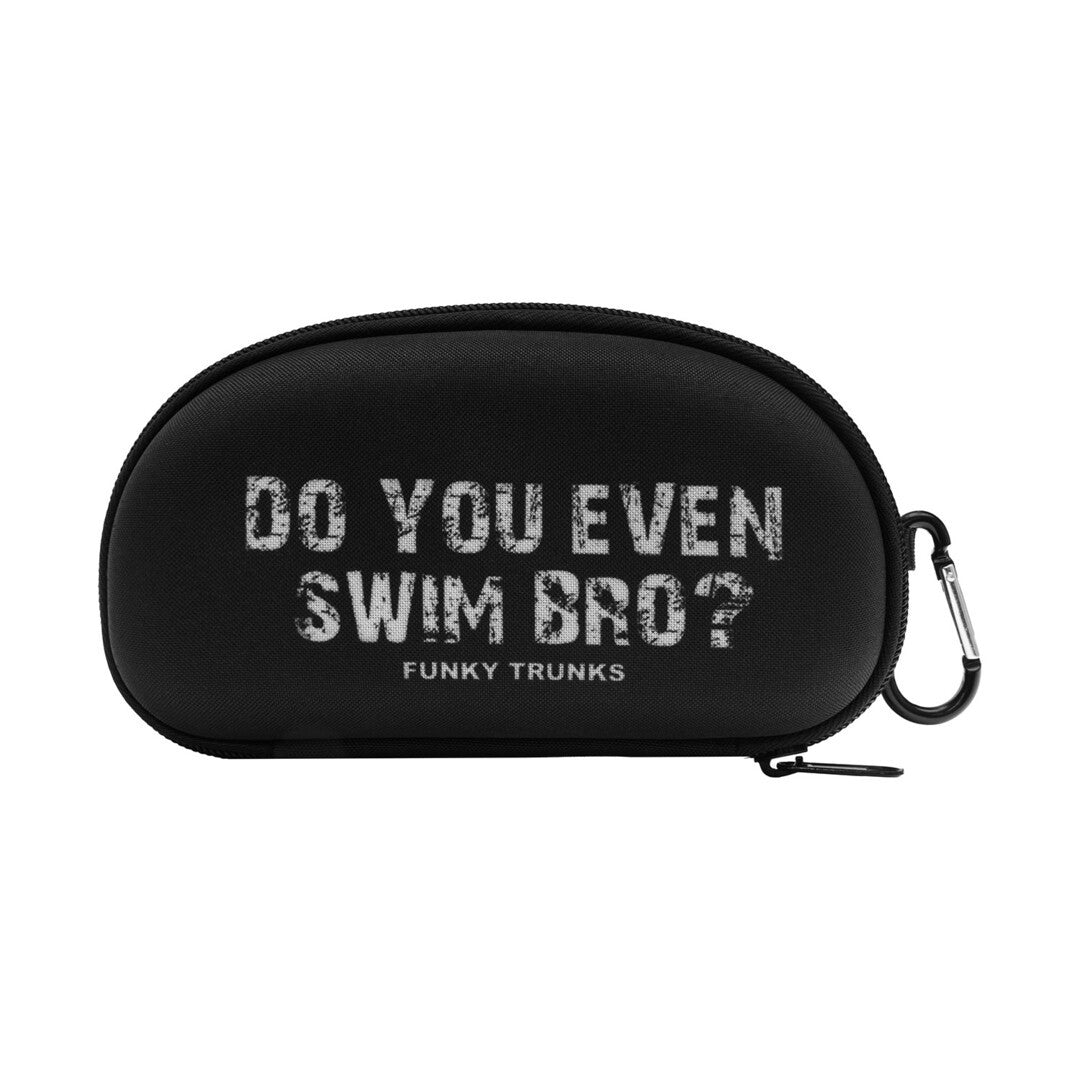 funky trunks goggle case that says do you even swim bro?