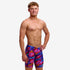 Boy wearing funky trunks jammer in big bang pattern