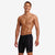 funky trunks mens jammers, tight swim shorts, black with small white pattern, man wearing swim bottoms on white background 