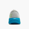Brooks Ghost Amp Mens with a blue sole and white upper with patches of green. lightweight running shoe engineered with responsive technology for a springy, energised ride.