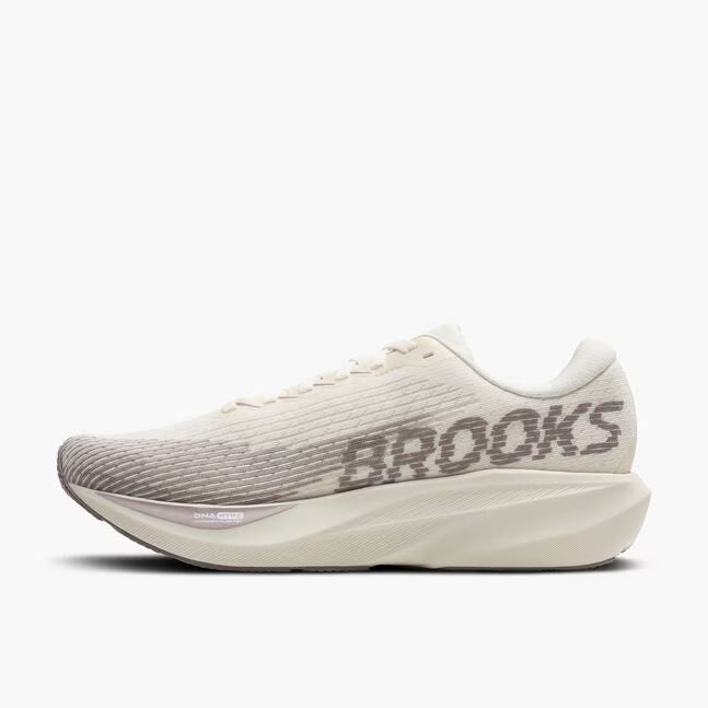 womens ghost amp with a grey sole and upper with hints of a light purple. Lightweight running shoe engineered with responsive technology for a springy, energised ride.