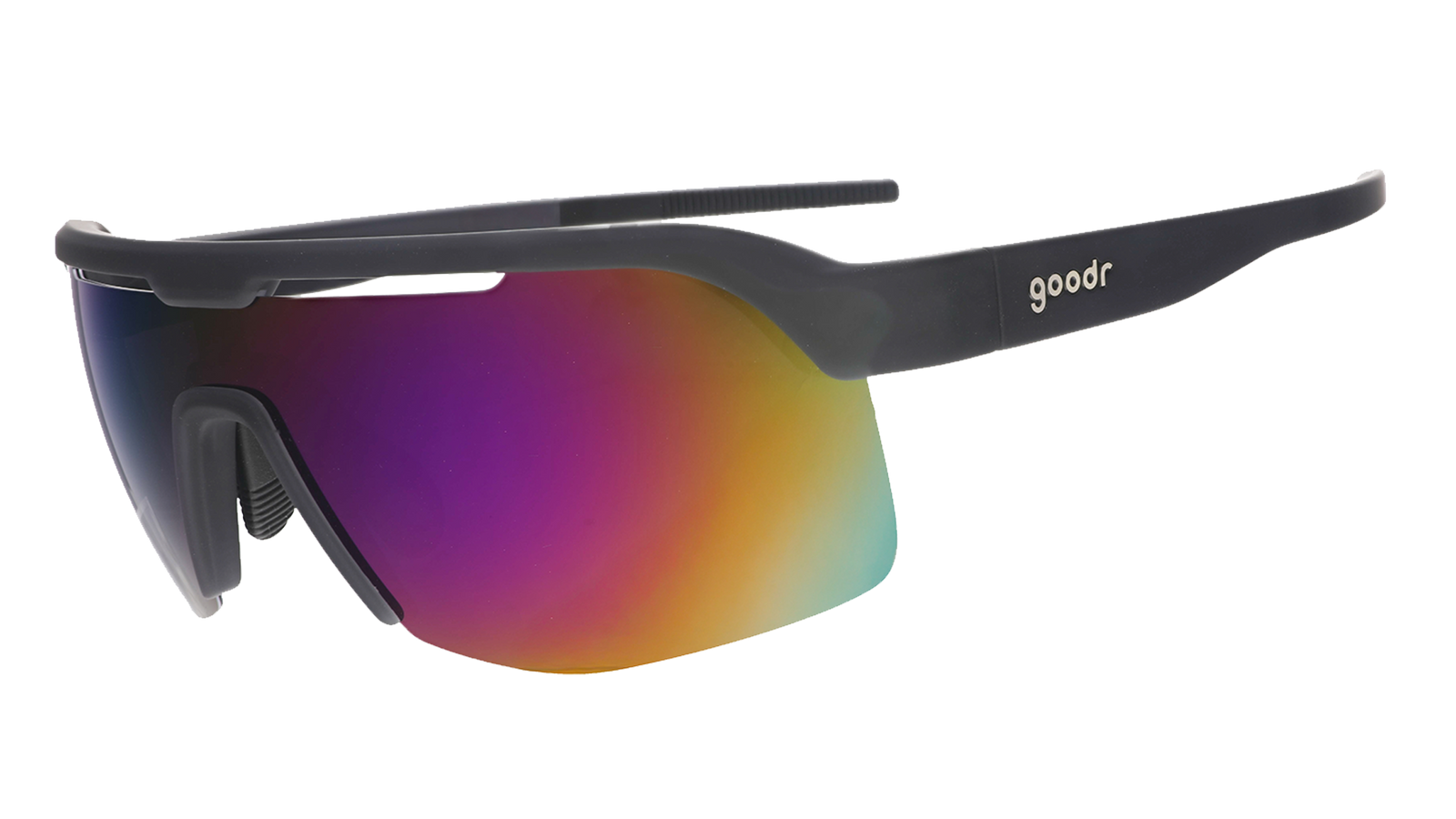 goodr bolt g all gender sunglasses for active wear, black with mirrored reflective lenses