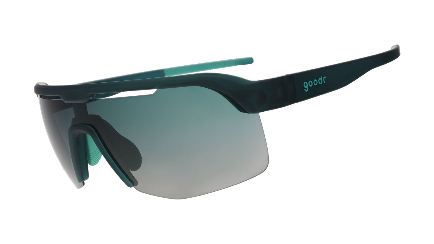 goodr bolt g sunglasses with gradient lens. Dark green and cyan colour.