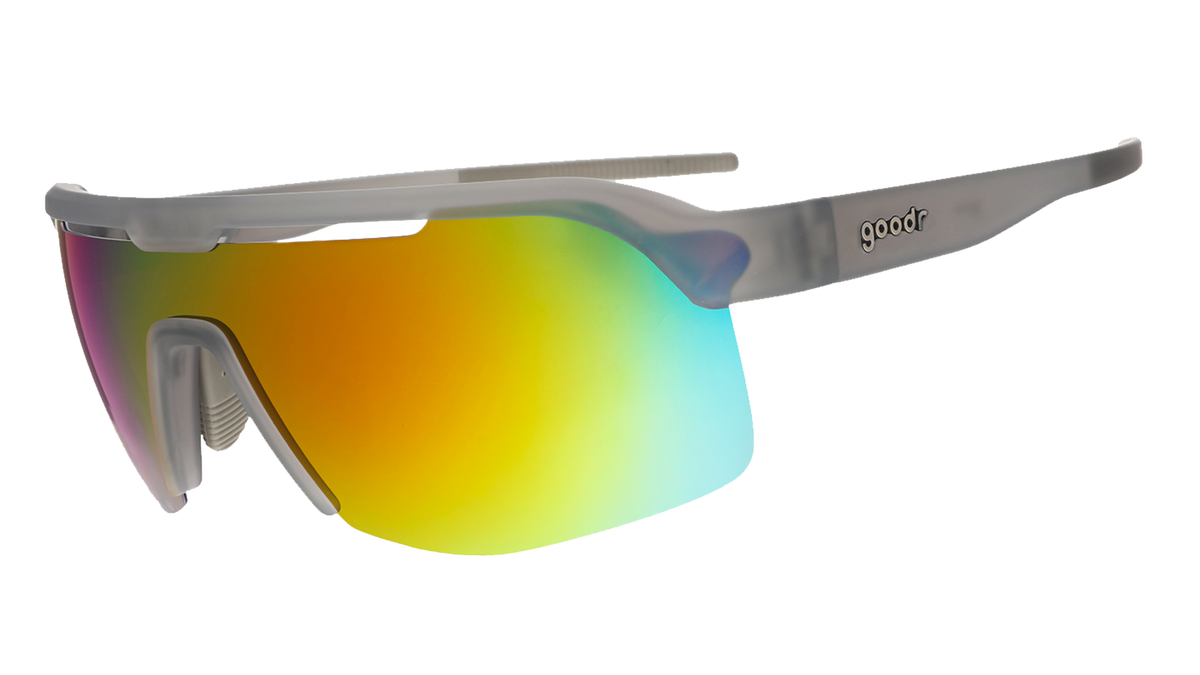 goodr bolt g all gender sunglasses for active wear, grey with mirrored reflective lenses