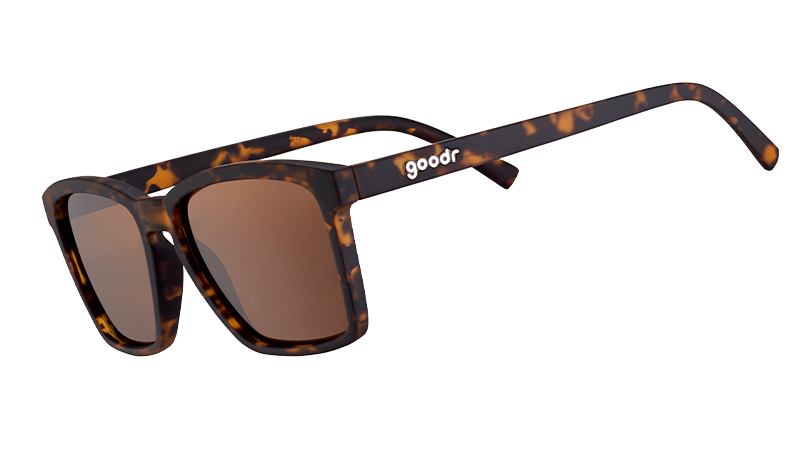 little goodr sunglasses with tortoiseshell frame and brown lenses for small slim heads