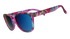 Goodr og sunglasses with colorful blue and pink marbled frame and blue lenses 