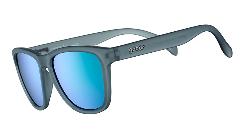 goodr sunglasses OG silver grey with blue reflective lenses