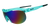 goodr sonic g wrap sunglasses for running with frame vents, teal frame with mirrored reflective lenses, sunglasses on a white background
