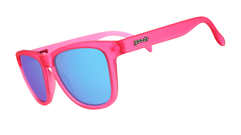 Pink goodr og sunglasses with blue lenses