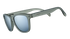 grey and chrome sunglasses with mirror reflective lenses, unisex sunglasses for running on a white background