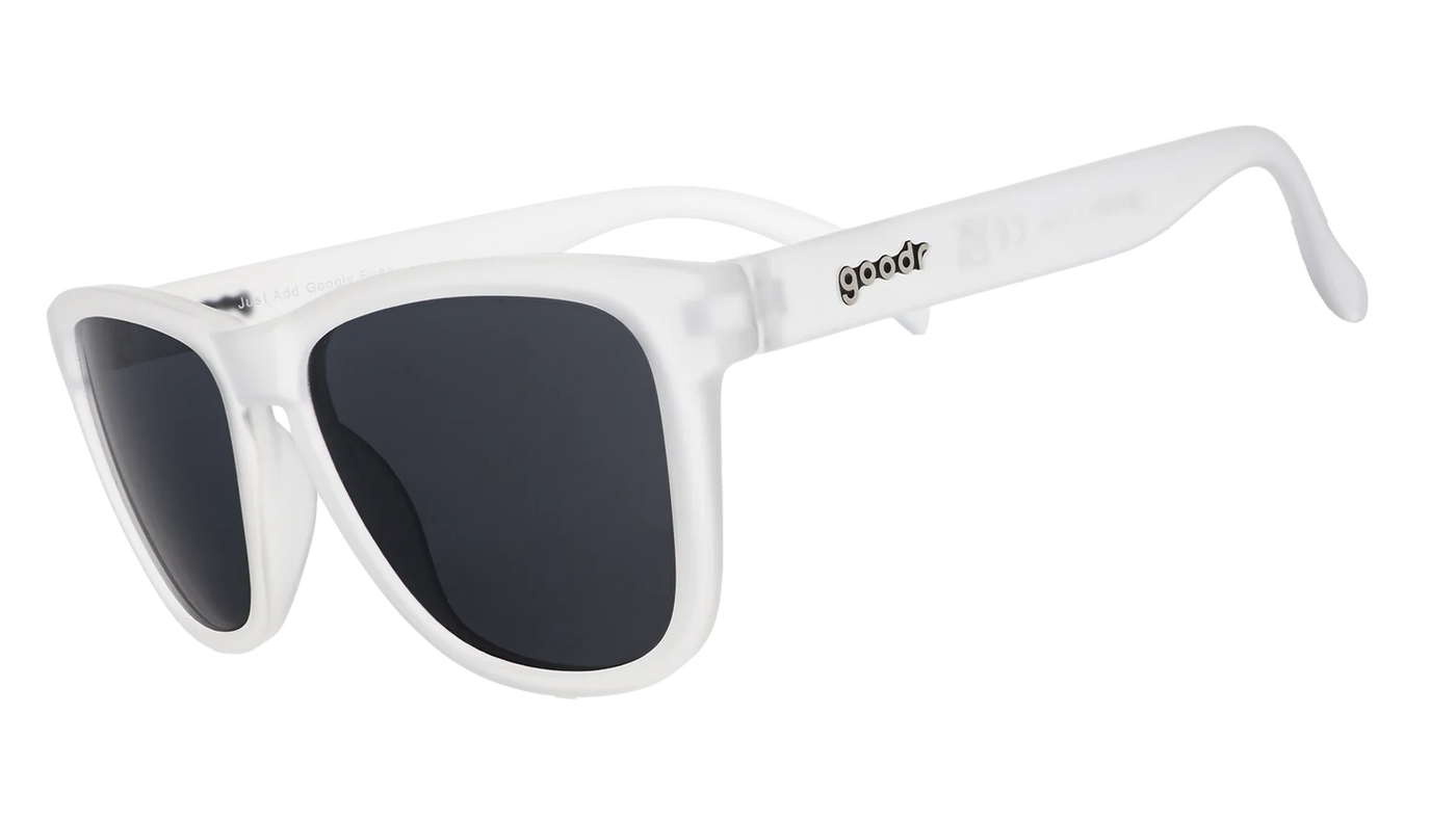White goodr og sunglasses with black lenses