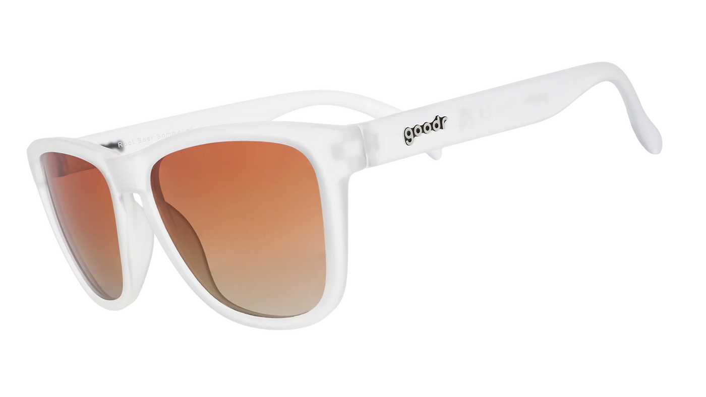 white sunglasses with brown gradient lenses, unisex sunglasses for running, on a white background