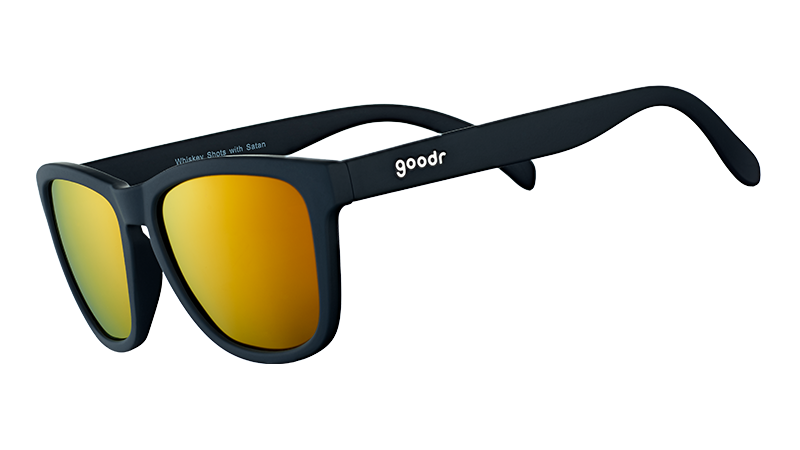 amber lens sunglasses with black frames, unisex sunglasses for running on a white background