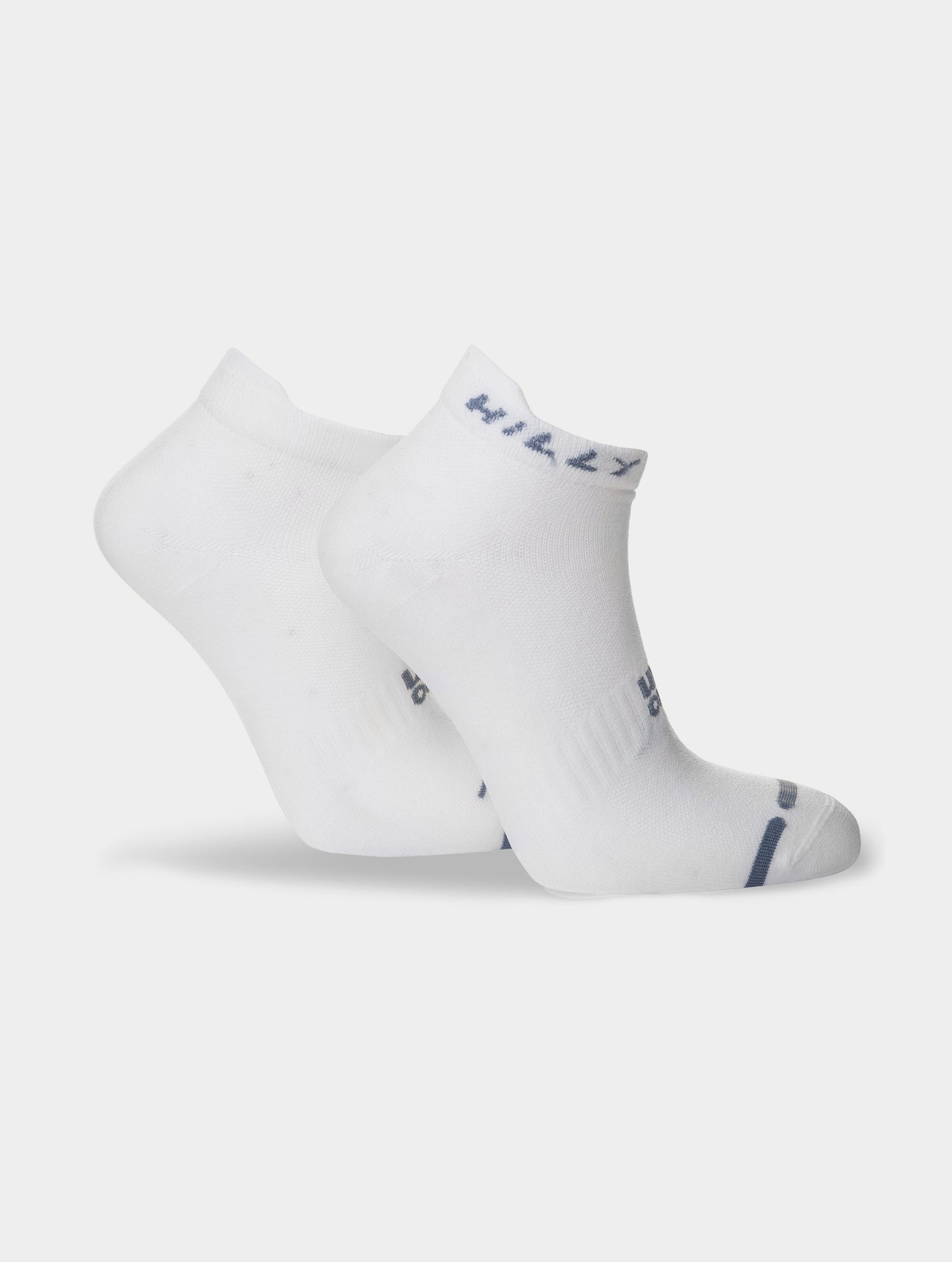hilly active socklet zero cushion, running socks with no cushioning white with small grey details, heels of socks