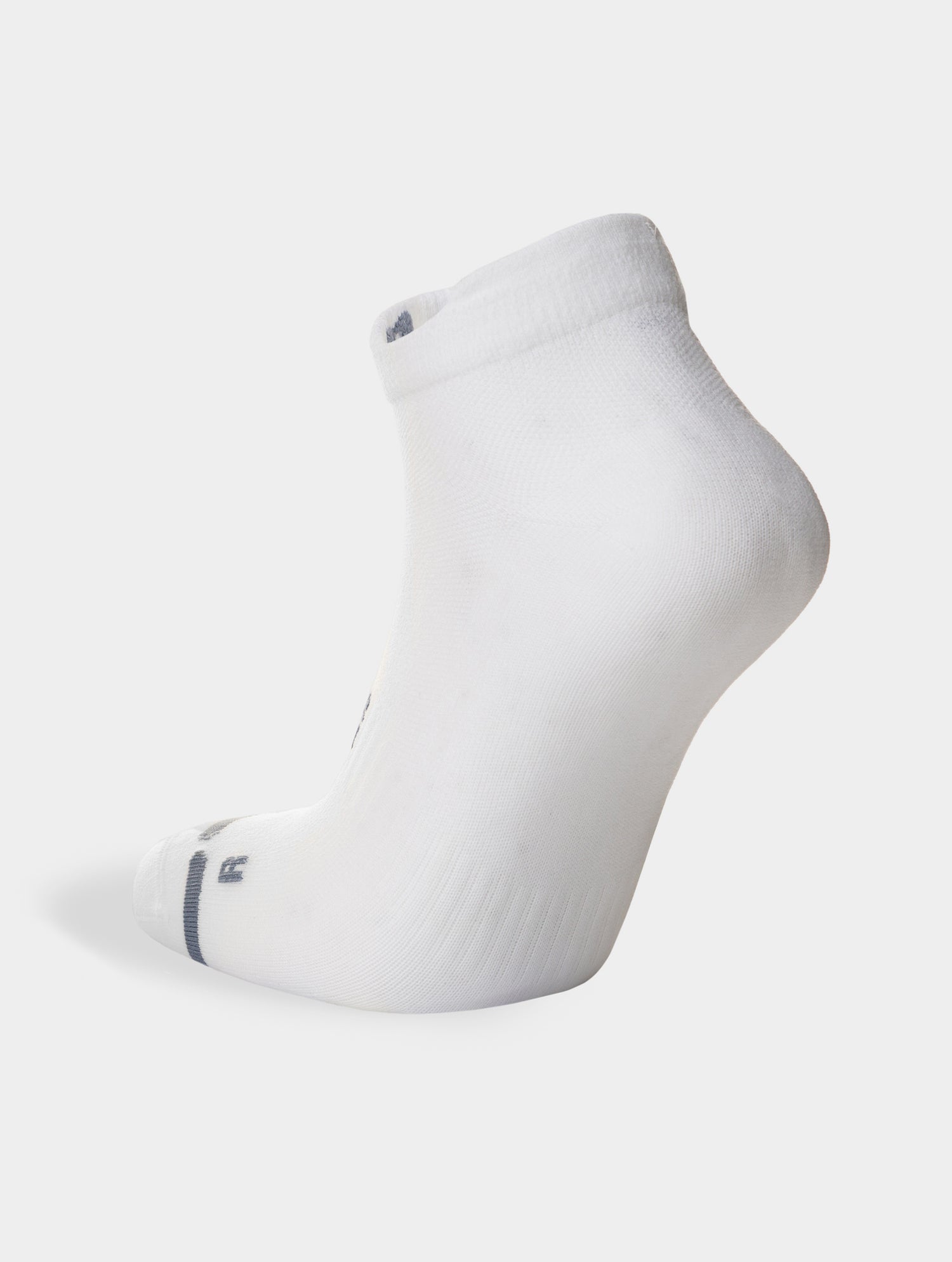 hilly active socklet zero cushion, running socks with no cushioning white with small grey details, back heel of sock