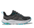Dark grey hoka waterproof womens hiking shoe with light grey and blue accents