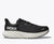 hoka arahi 7 for men, lightweight supportive running shoe, black and white colour with hite hoka logo, side profile of runner