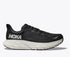 hoka arahi 7 for men, lightweight supportive running shoe, black and white colour with hite hoka logo, side profile of runner