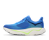 hoka arahi 9 mens, lightweight supportive road running and walking shoe for overpronation, royal blue with white sole and lime green detials, inside profile of shoe