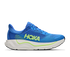 hoka arahi 9 mens, lightweight supportive road running and walking shoe for overpronation, royal blue with white sole and lime green detials, side profile of shoe