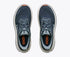 Hoka Arahi 9 Women's, super lightweight support running and walking shoe, navy shoe with light blue and orange details and white sole, top down view of shoes