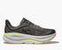 Dark gray hoka bondi 9 running shoe with orange and lime green accents