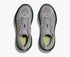 Light grey hoka bondi 9 running shoe with black and green accents