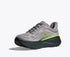 Light grey hoka bondi 9 running shoe with black and green accents