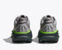 Light grey hoka bondi 9 running shoe with black and green accents