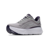 hoka bondi 9 mens, extra cushioned road running and walking shoe, grey with black details, picture of shoe on white background 
