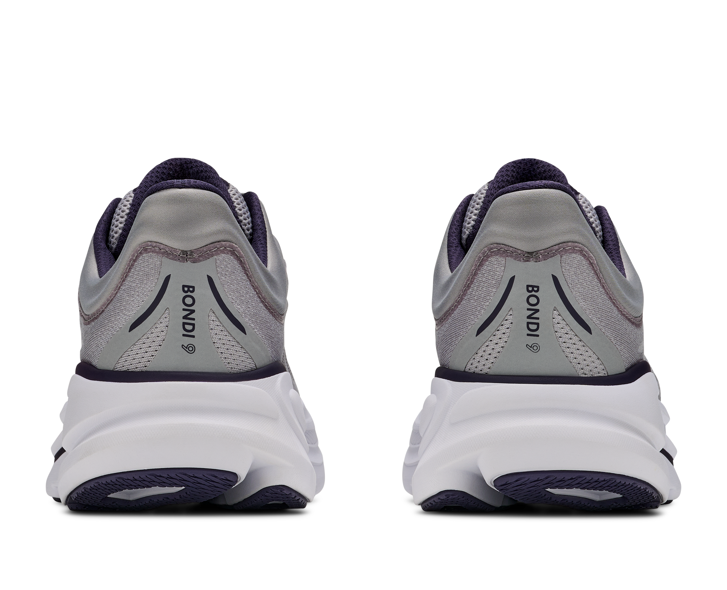 hoka bondi 9 mens, extra cushioned road running and walking shoe, grey with black details, picture of shoe on white background 