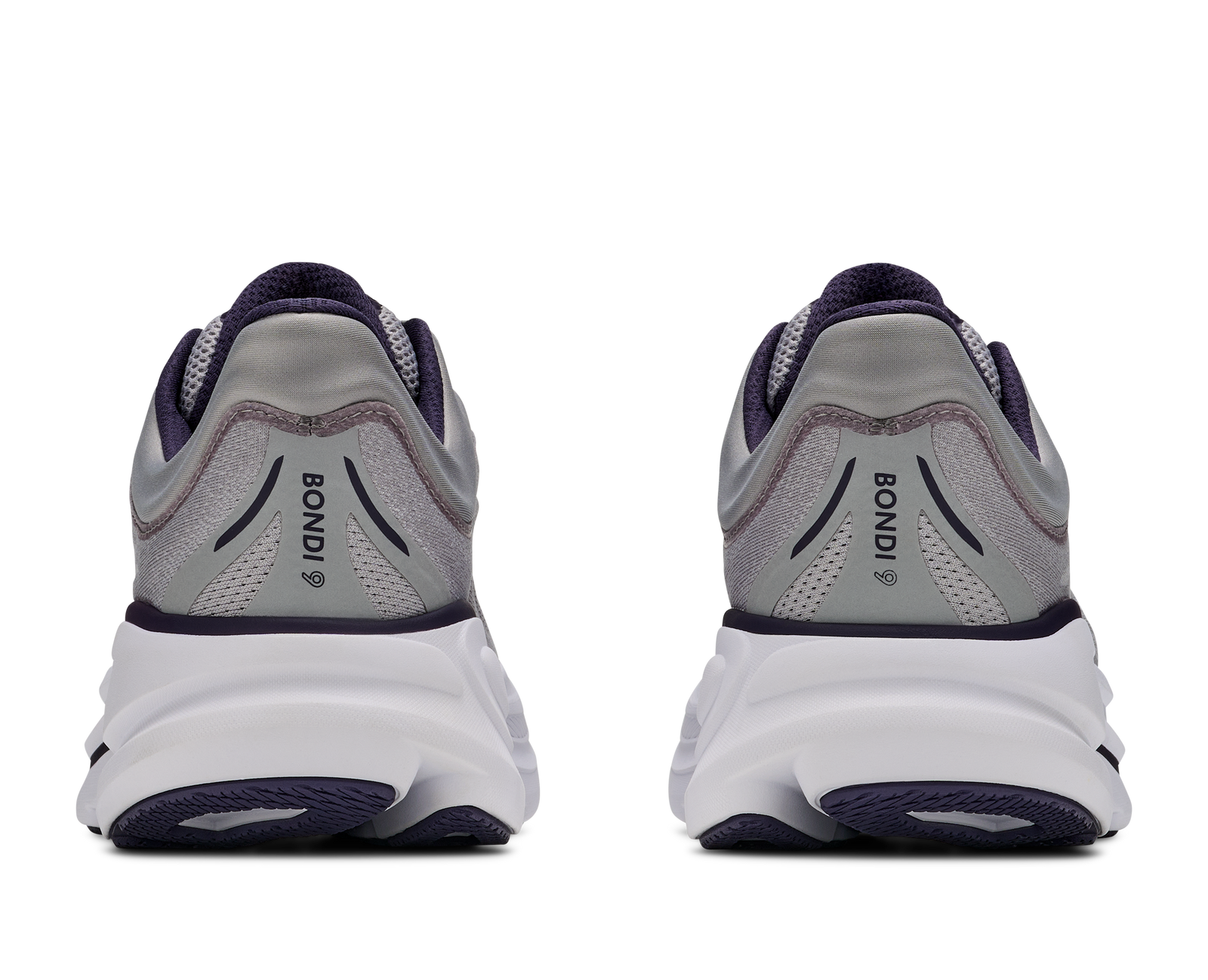 hoka bondi 9 mens, extra cushioned road running and walking shoe, grey with black details, picture of shoe on white background 