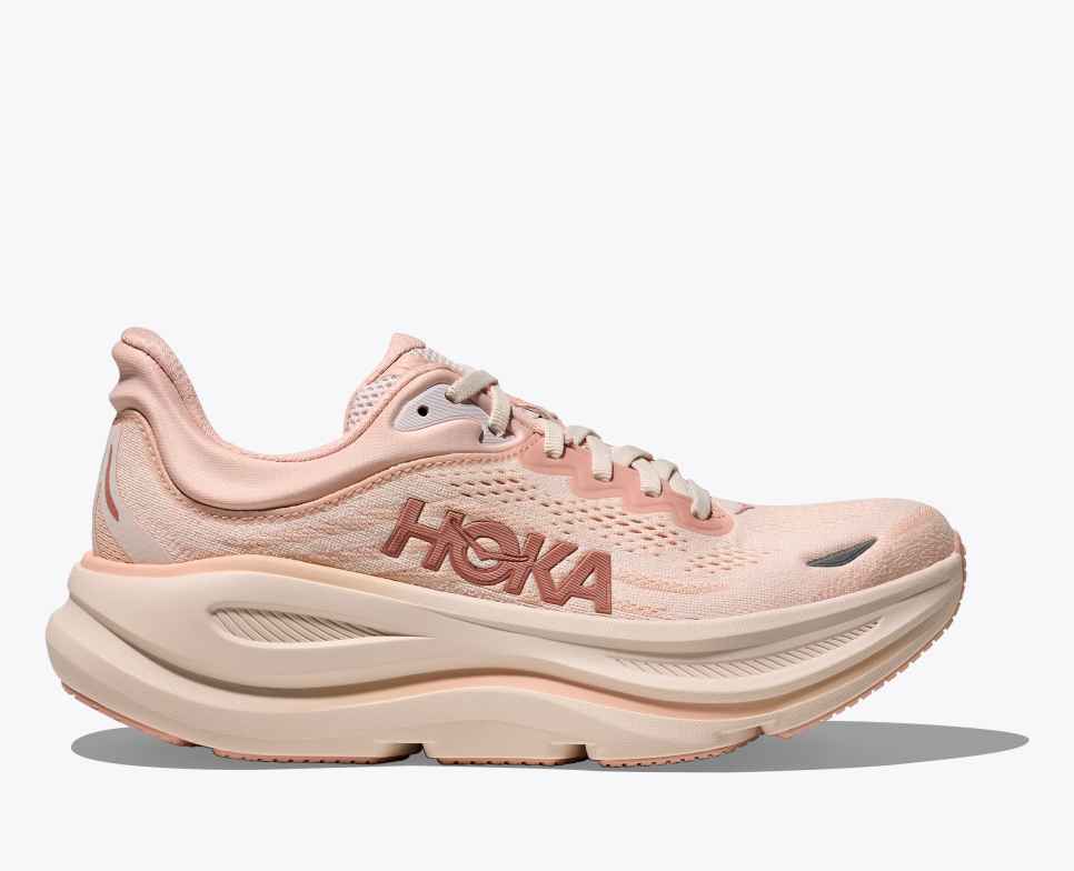 hoka bondi 9 rose latter rose cream extra cushioned running and walking shoe