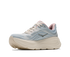 hoka bondi 9 womens, super cushioned road running and walking shoe, light blue and cream with light pink details, picture of shoe on white background.