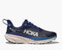hoka challenger 7 gtx for mens, waterproof road and trail running shoe, navy blue with white sole and logo, side profile of shoe