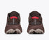 hoka challenger 8 gtx for men, waterproof gravel road to trail running and walking shoe, dark brown colour with black details and red logo, back profile of both shoes