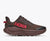 hoka challenger 8 gtx for men, waterproof gravel road to trail running and walking shoe, dark brown colour with black details and red logo, side profile of shoe