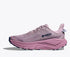 hoka challenger 8 gtx womens, road to trail gravel running and walking shoe, dark pink and purple, side profile of shoe