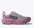 hoka challenger 8 gtx womens, road to trail gravel running and walking shoe, dark pink and purple, side profile of shoe