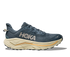 hoka challenger 8 mens, road to trail running shoe, navy colour with yellow stripe, side profile of shoe