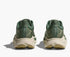 dark green hoka mens running shoe with off white heels