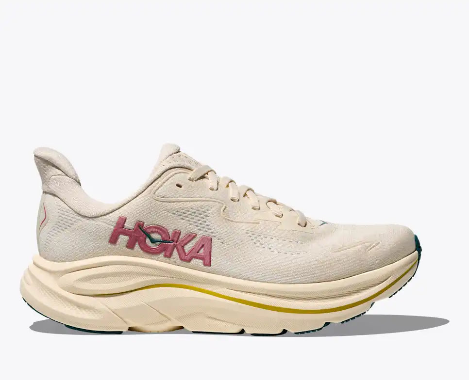 hoka clifton 10 womens ligthtweight cushioned running shoe for everyday training and running white colour side profile of shoe