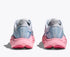 hoka clifton 10 for women, lightweight cushioned road running and walking shoe, light blue colour with pink sole, back of shoe