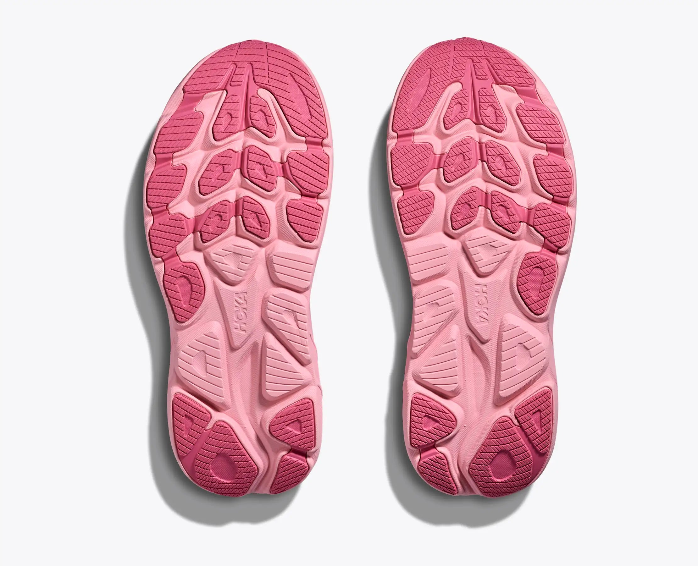 hoka clifton 10 for women, lightweight cushioned road running and walking shoe, light blue colour with pink sole, under sole of shoe