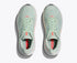 hoka clifton 10 running shoe for women, light and comfortable shoe for everyday running, sage green with rainbow details, overview of both shoes on a white background