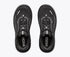 hoka clifton 11 GTX mens, lightweight cushioned waterproof road running and walking shoe with quick elastic tie, black with black sole and reflective silver details, top of shoe