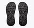 hoka clifton 11 GTX mens, lightweight cushioned waterproof road running and walking shoe with quick elastic tie, black with black sole and reflective silver details, soles of shoe