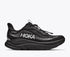 hoka clifton 11 GTX mens, lightweight cushioned waterproof road running and walking shoe with quick elastic tie, black with black sole and reflective silver details, side profile of shoe